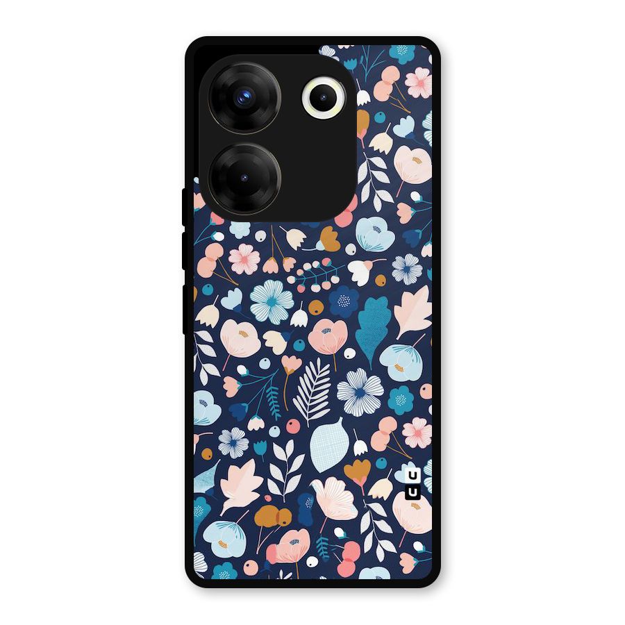 Blue Floral Metal Back Case for Tecno Camon 20