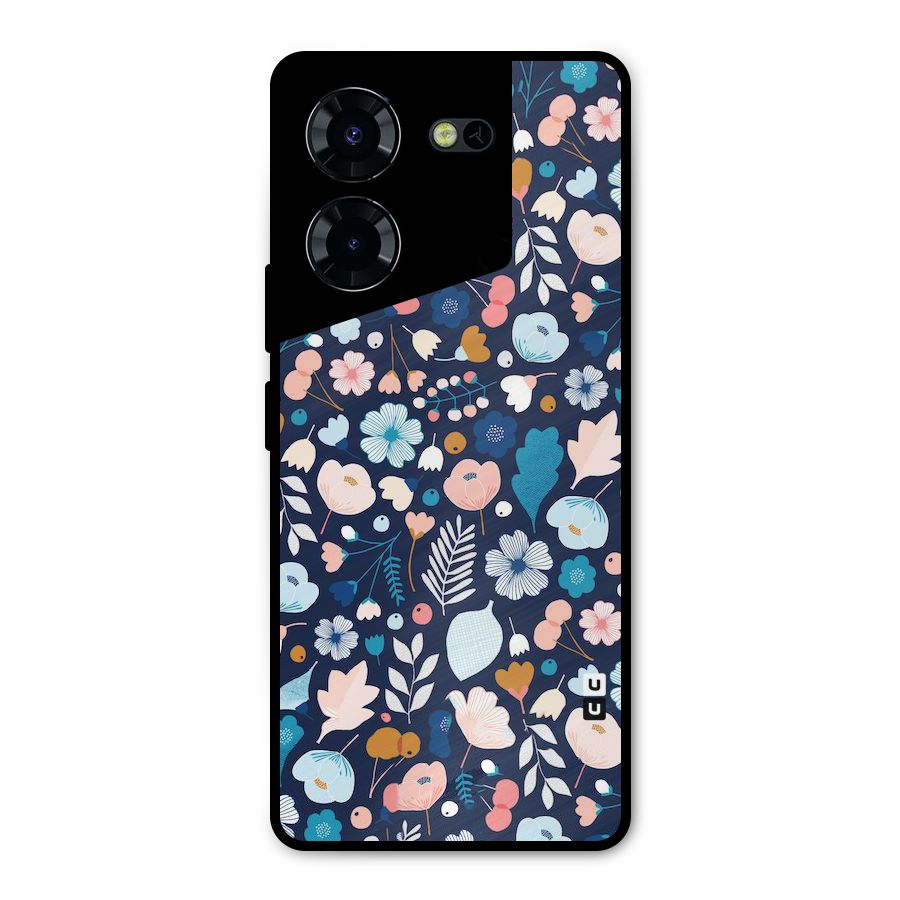 Blue Floral Metal Back Case for Tecno Pova 5 Pro 5G