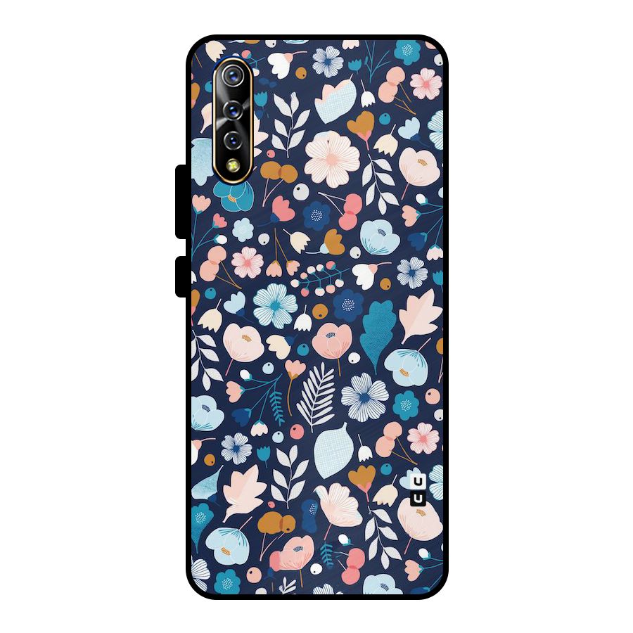Blue Floral Metal Back Case for Vivo S1