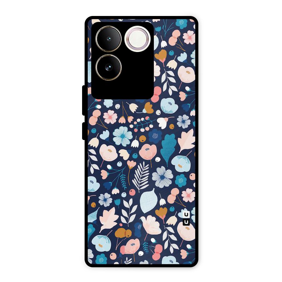 Blue Floral Metal Back Case for Vivo T2 Pro