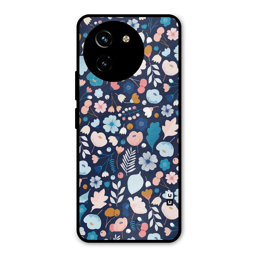 Blue Floral Metal Back Case for Vivo T3x