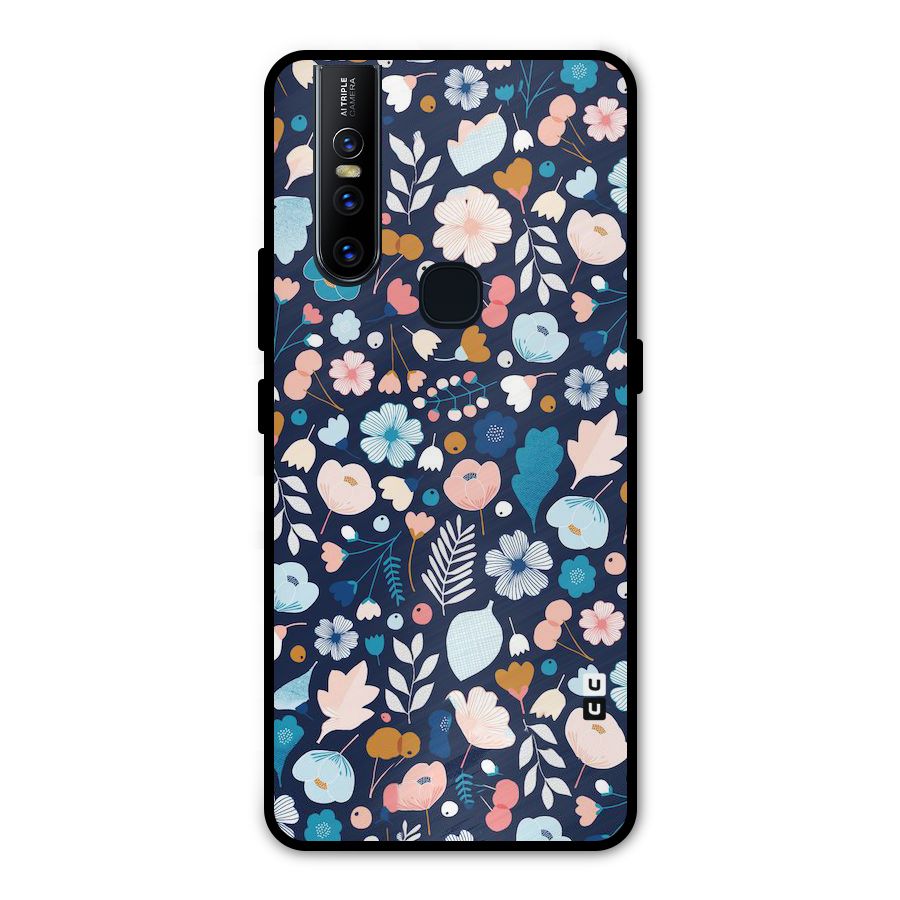 Blue Floral Metal Back Case for Vivo V15