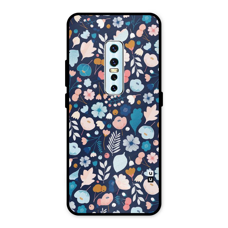 Blue Floral Metal Back Case for Vivo V17 Pro