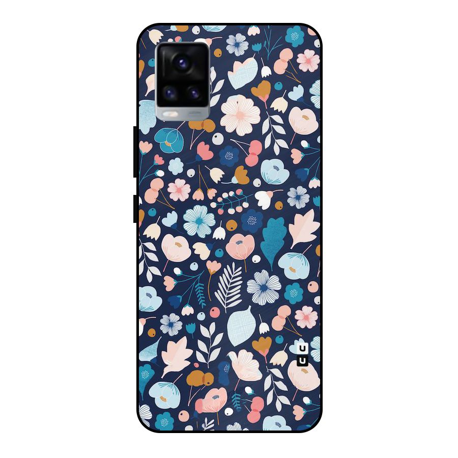 Blue Floral Metal Back Case for Vivo V20