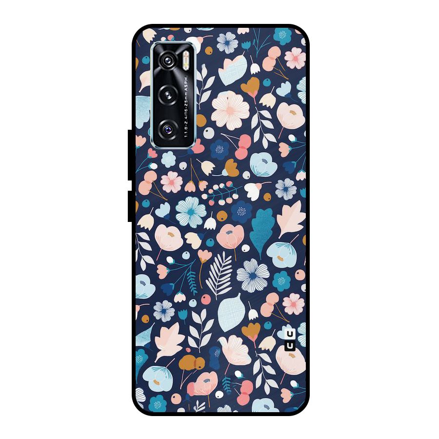 Blue Floral Metal Back Case for Vivo V20 SE
