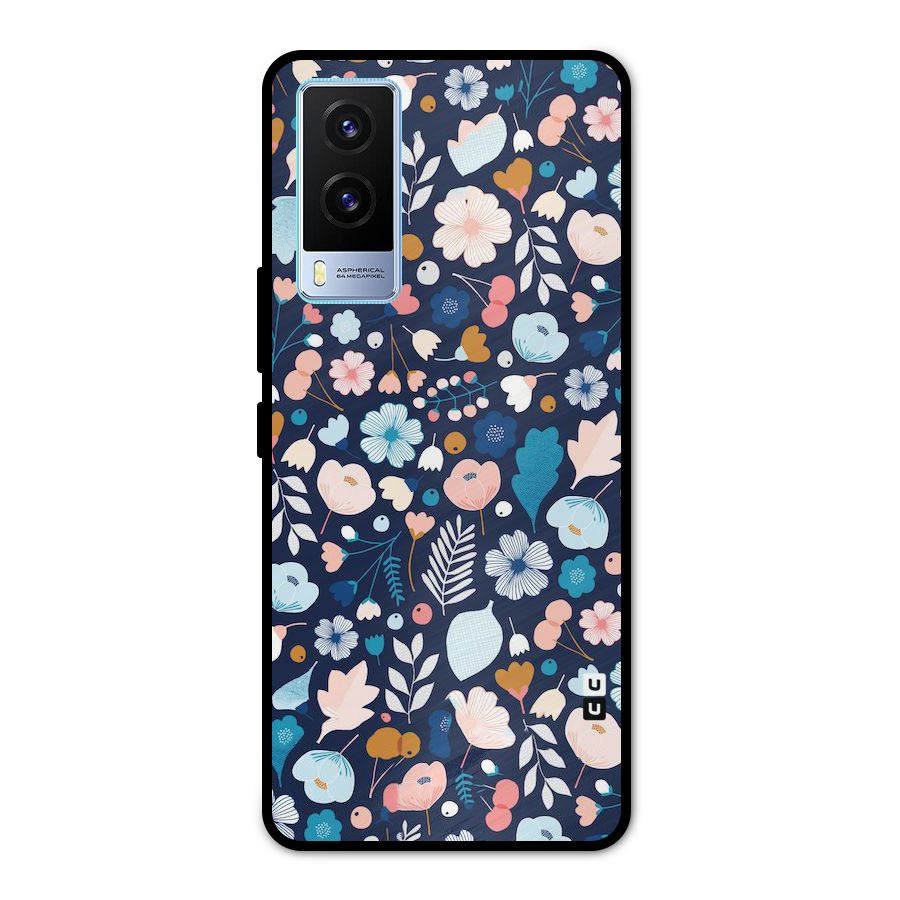 Blue Floral Metal Back Case for Vivo V21e 5G