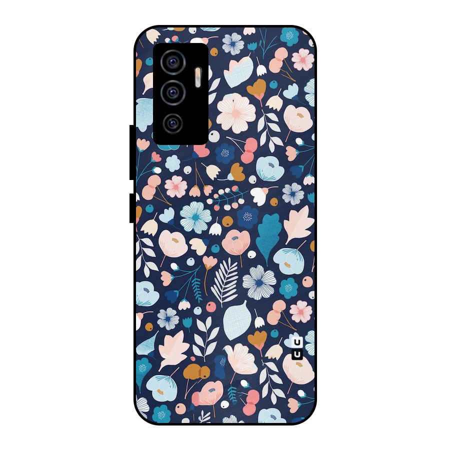 Blue Floral Metal Back Case for Vivo V23e
