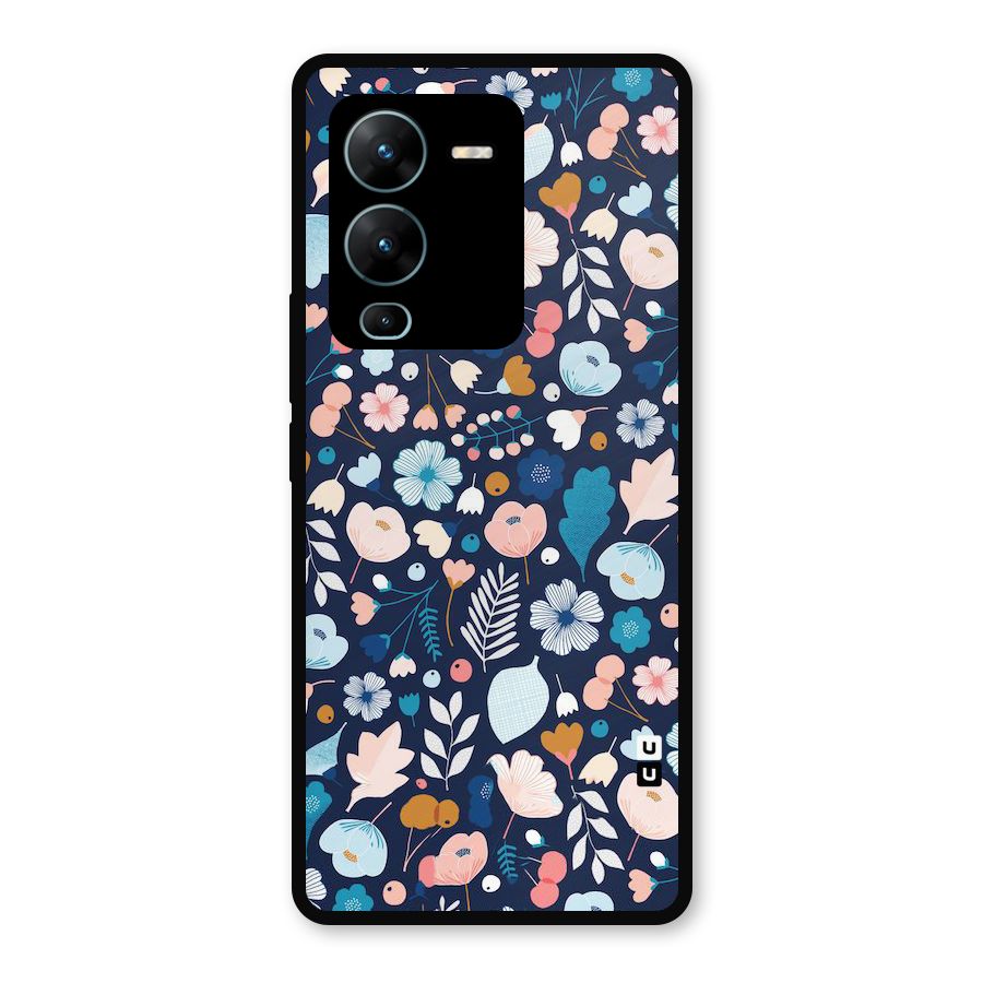 Blue Floral Metal Back Case for Vivo V25 Pro