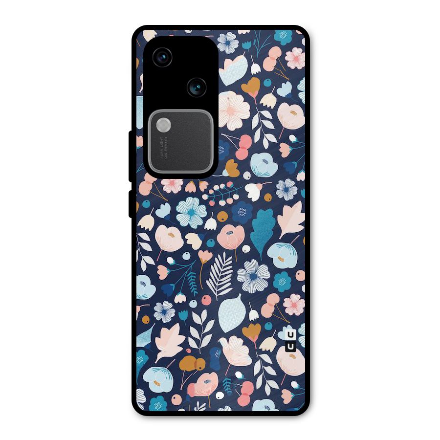 Blue Floral Metal Back Case for Vivo V30 Pro