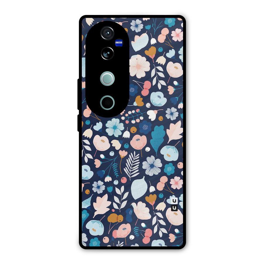 Blue Floral Metal Back Case for Vivo V40 Pro