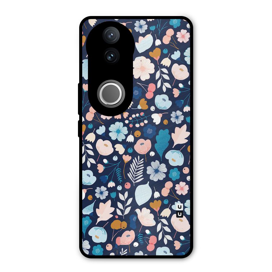 Blue Floral Metal Back Case for Vivo V50e