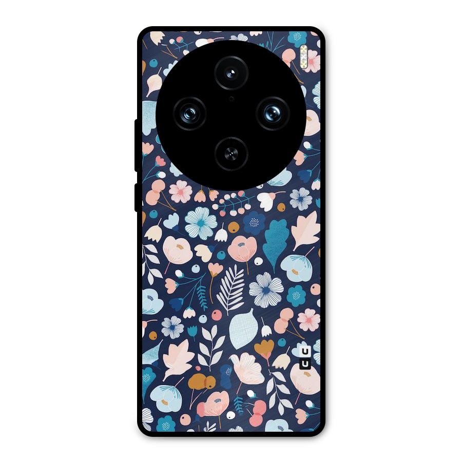 Blue Floral Metal Back Case for Vivo X100 Pro