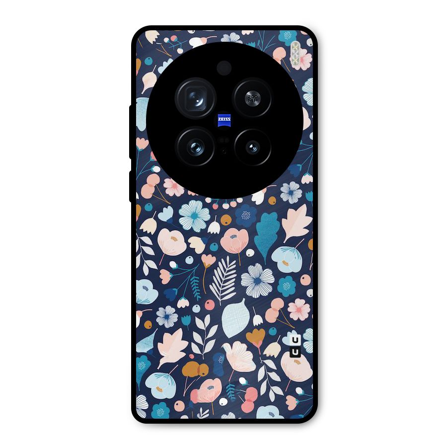 Blue Floral Metal Back Case for Vivo X200 Pro