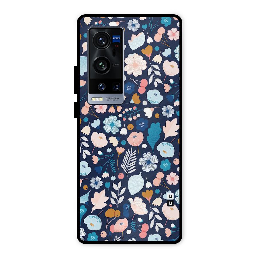 Blue Floral Metal Back Case for Vivo X60 Pro Plus