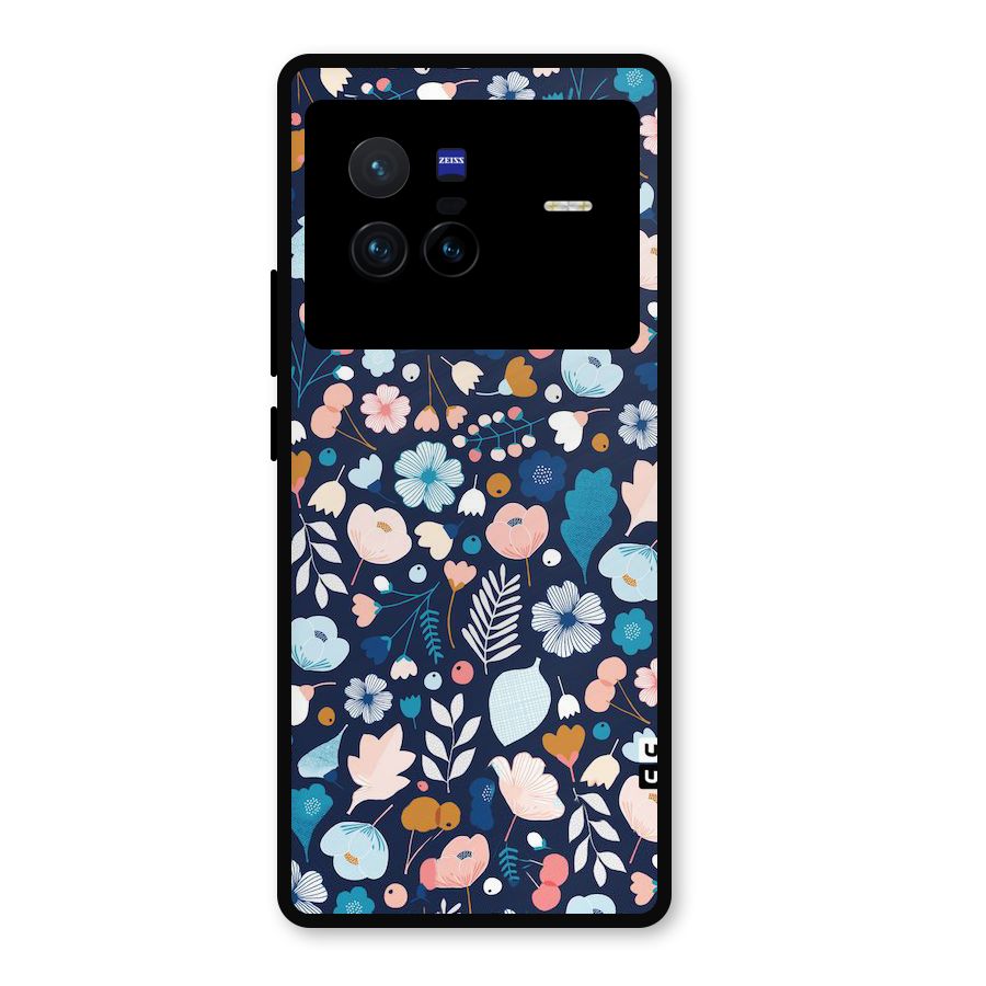 Blue Floral Metal Back Case for Vivo X80