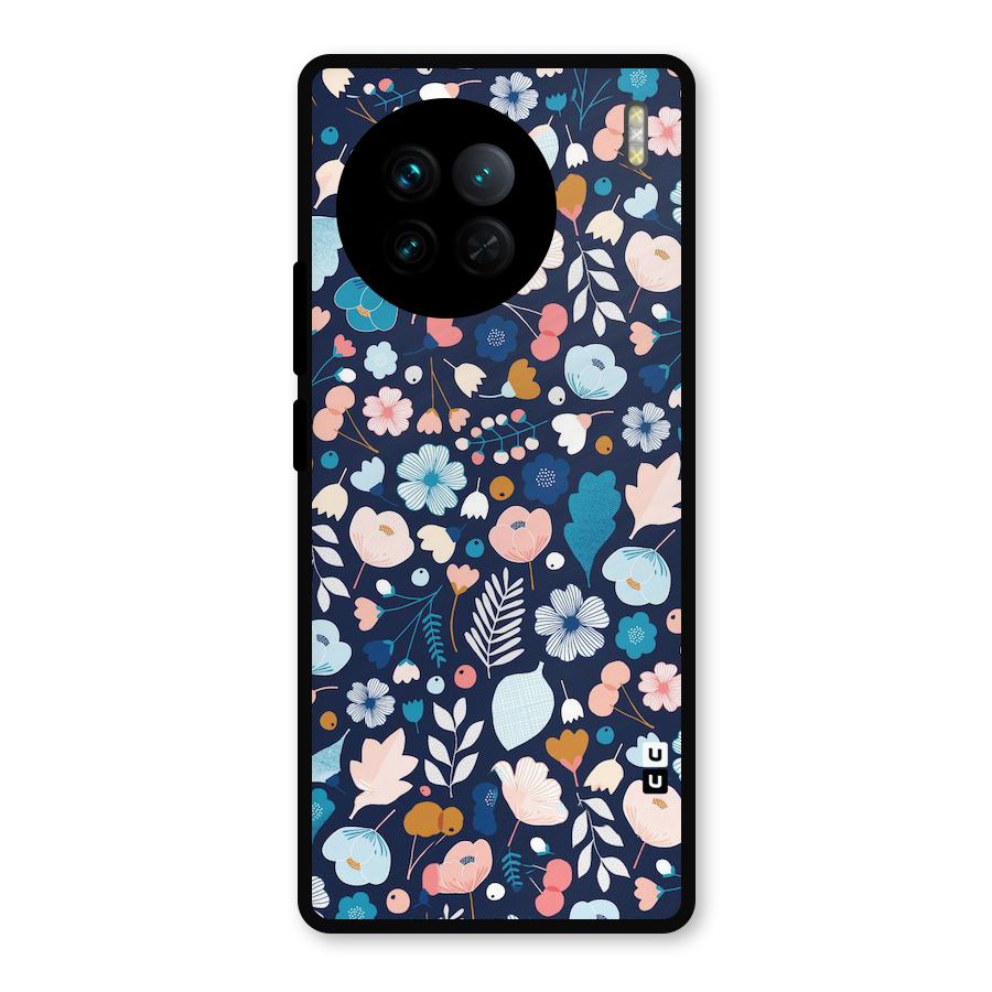 Blue Floral Metal Back Case for Vivo X90