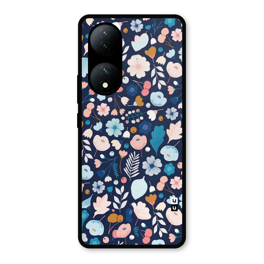 Blue Floral Metal Back Case for Vivo Y100a