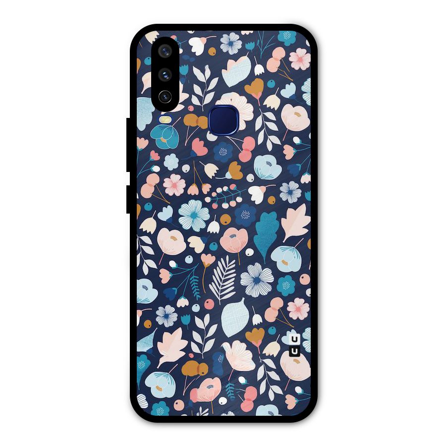 Blue Floral Metal Back Case for Vivo Y12