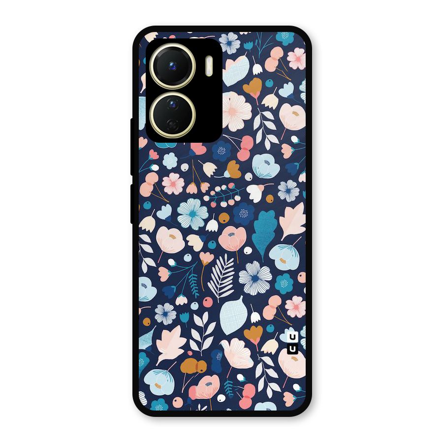 Blue Floral Metal Back Case for Vivo Y16