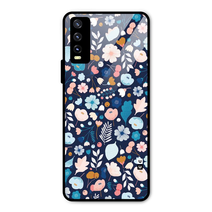 Blue Floral Metal Back Case for Vivo Y20