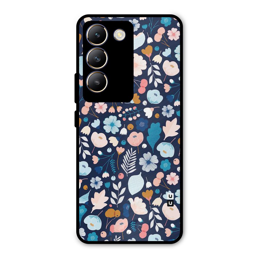 Blue Floral Metal Back Case for Vivo Y200e