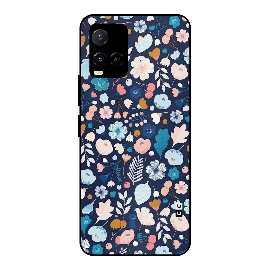 Blue Floral Metal Back Case for Vivo Y21