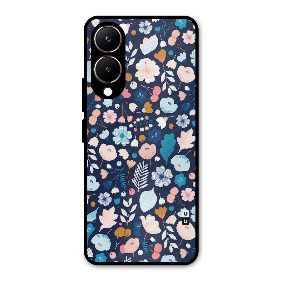 Blue Floral Metal Back Case for Vivo Y28