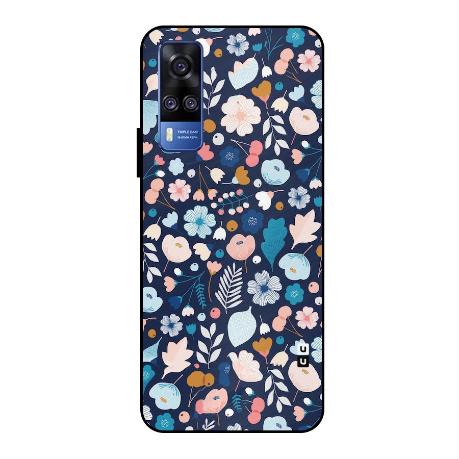 Blue Floral Metal Back Case for Vivo Y51