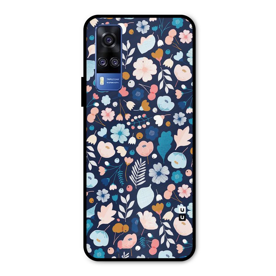 Blue Floral Metal Back Case for Vivo Y51A