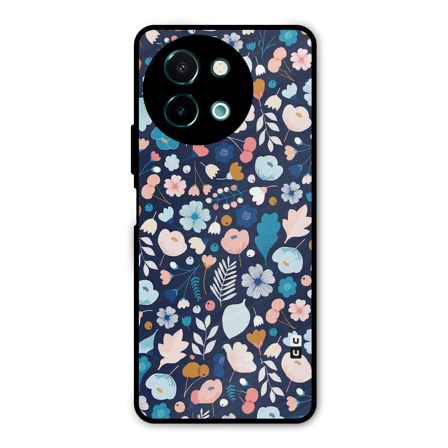Blue Floral Metal Back Case for Vivo Y58