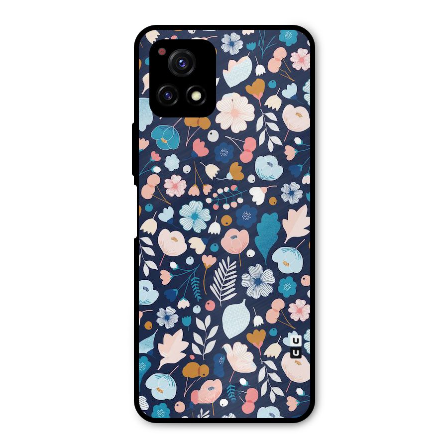 Blue Floral Metal Back Case for Vivo Y72 5G