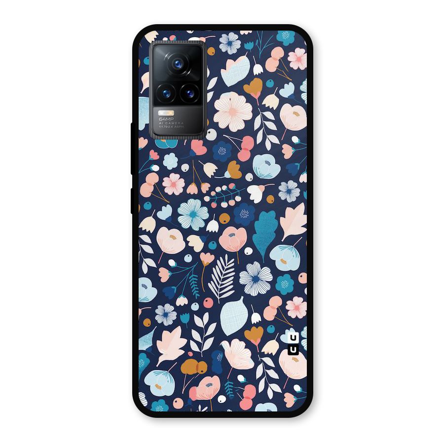 Blue Floral Metal Back Case for Vivo Y73