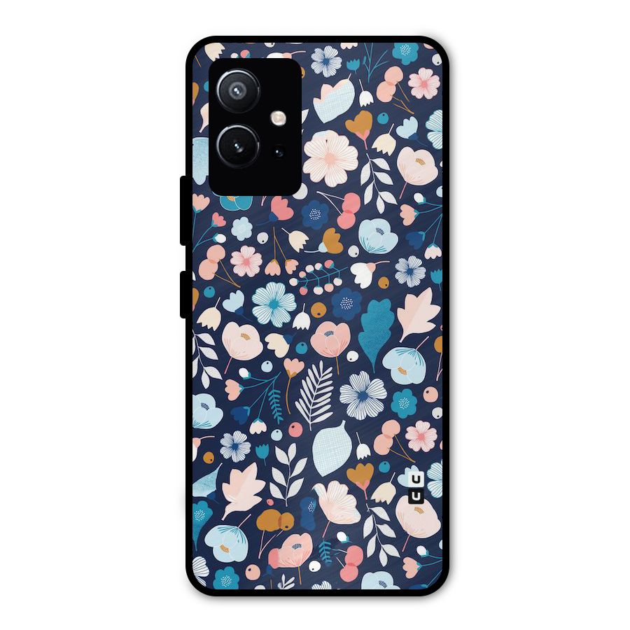 Blue Floral Metal Back Case for Vivo Y75 5G