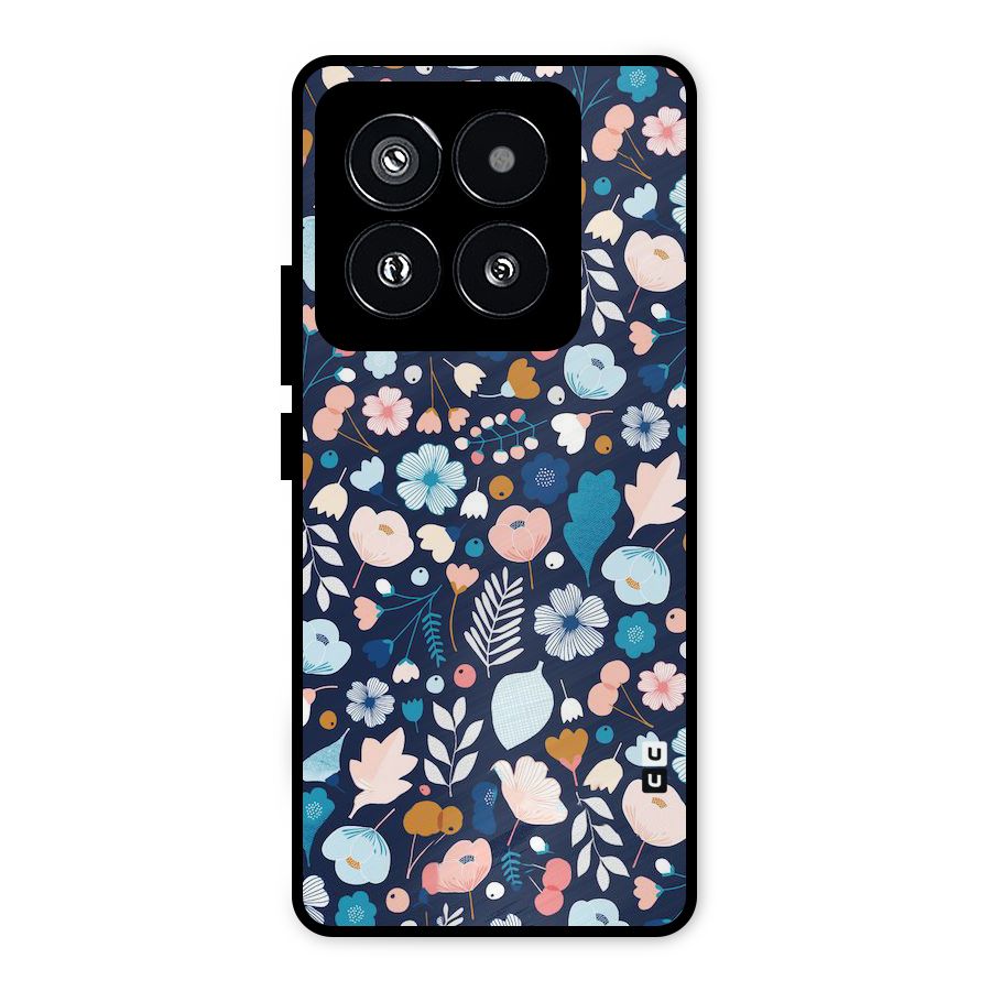 Blue Floral Metal Back Case for Xiaomi 14 Pro