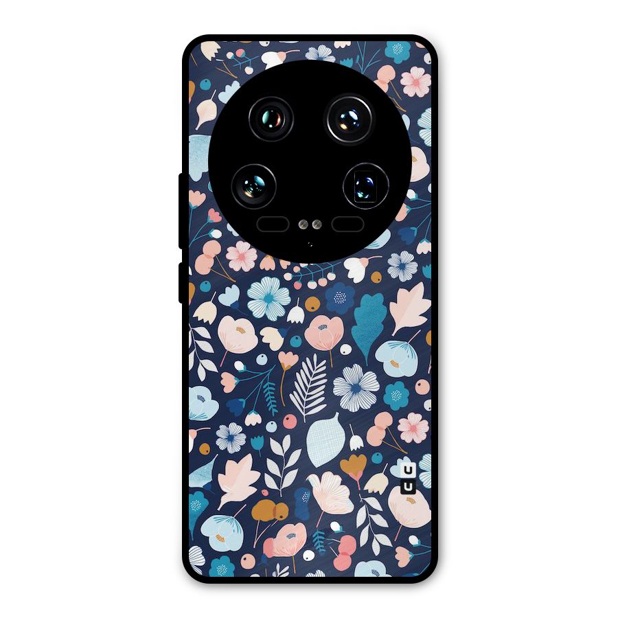 Blue Floral Metal Back Case for Xiaomi 14 Ultra