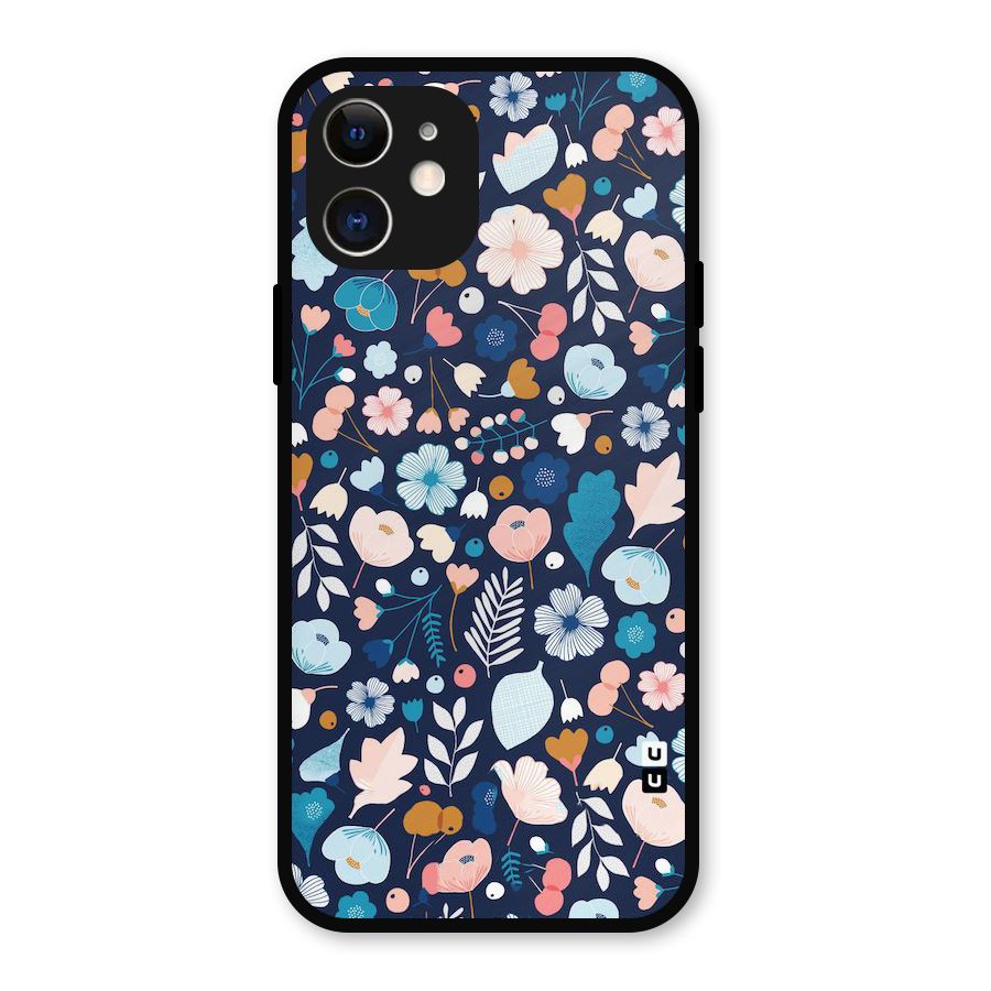 Blue Floral Metal Back Case for iPhone 12
