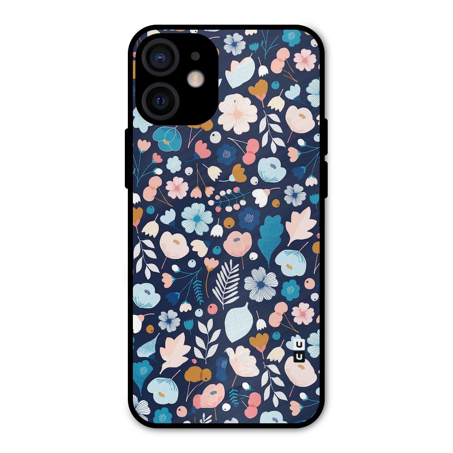 Blue Floral Metal Back Case for iPhone 12 Mini