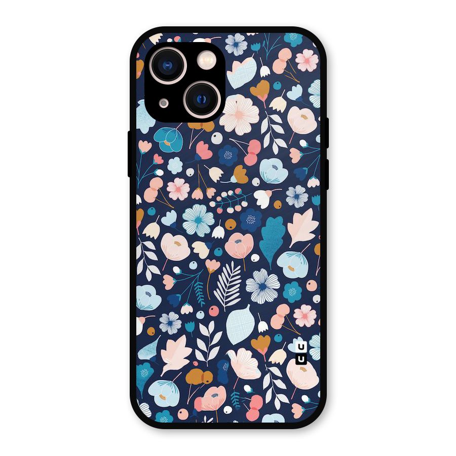 Blue Floral Metal Back Case for iPhone 13
