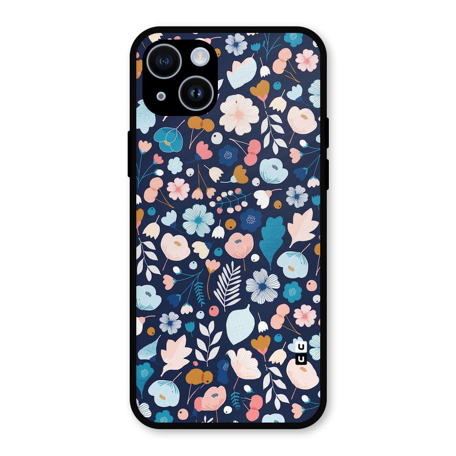 Blue Floral Metal Back Case for iPhone 14
