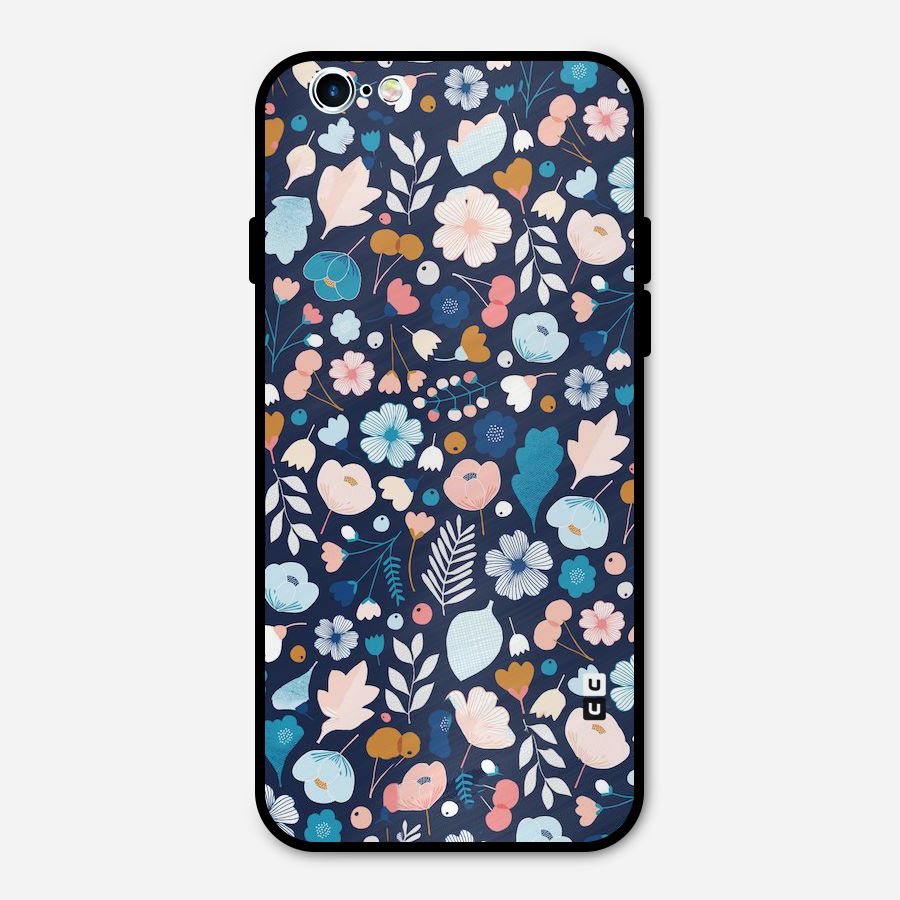 Blue Floral Metal Back Case for iPhone 6 6s
