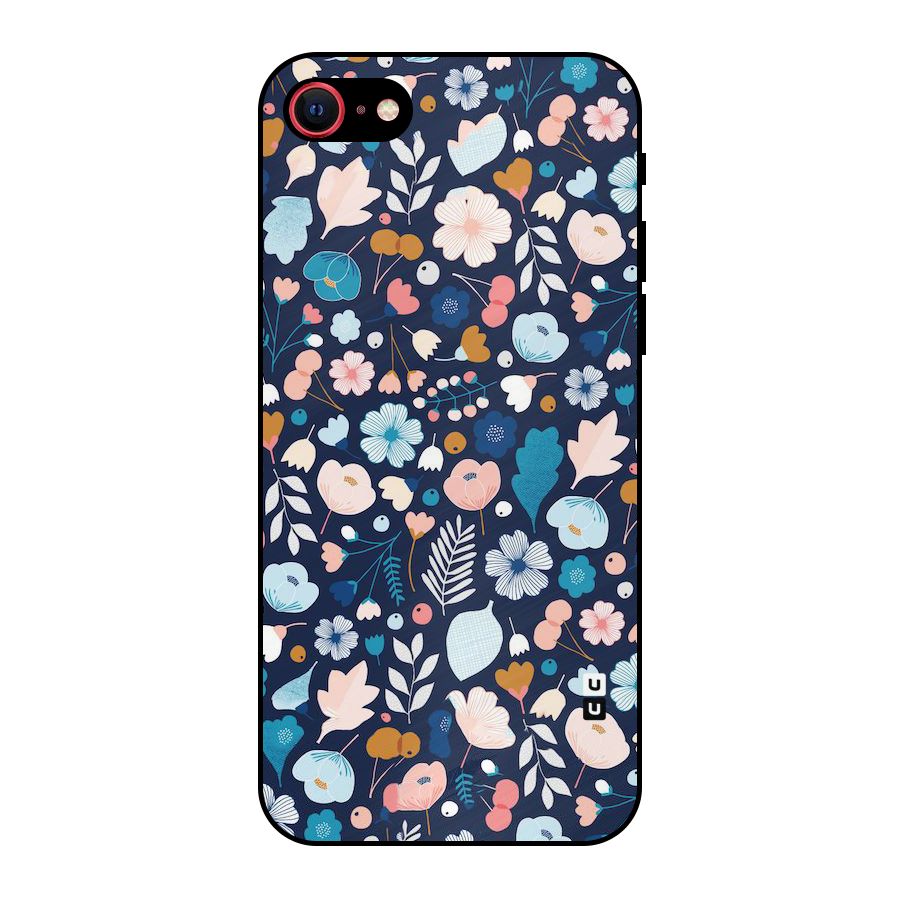Blue Floral Metal Back Case for iPhone 7