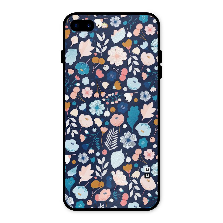Blue Floral Metal Back Case for iPhone 7 Plus