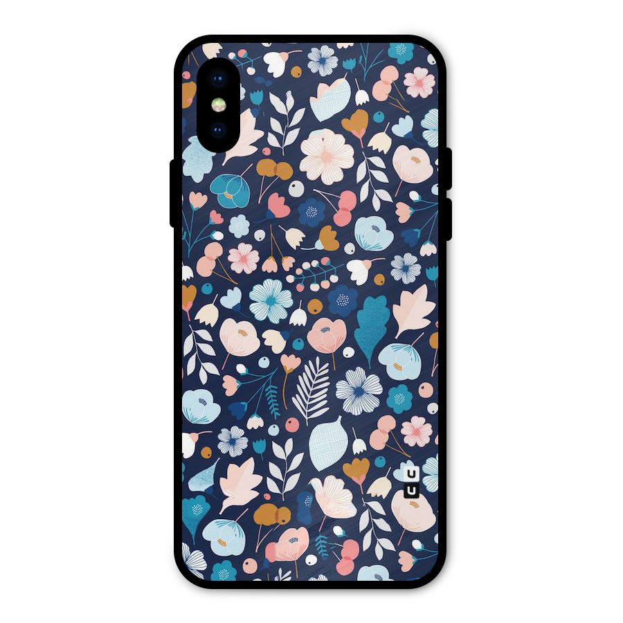 Blue Floral Metal Back Case for iPhone XS
