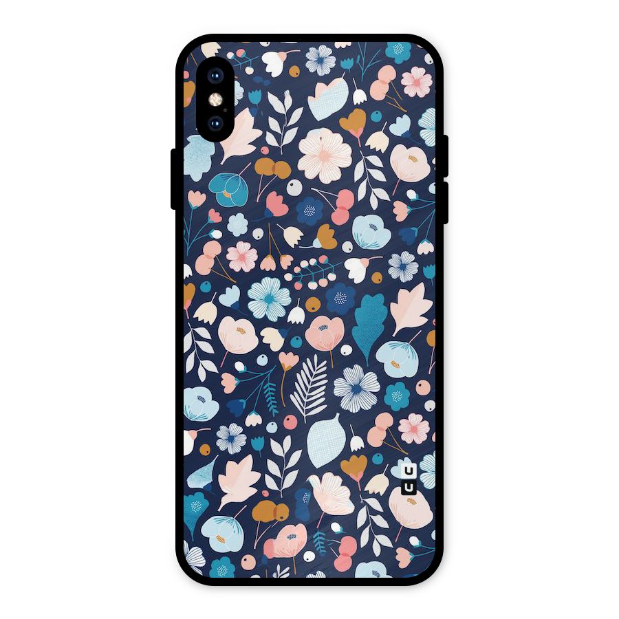Blue Floral Metal Back Case for iPhone XS Max