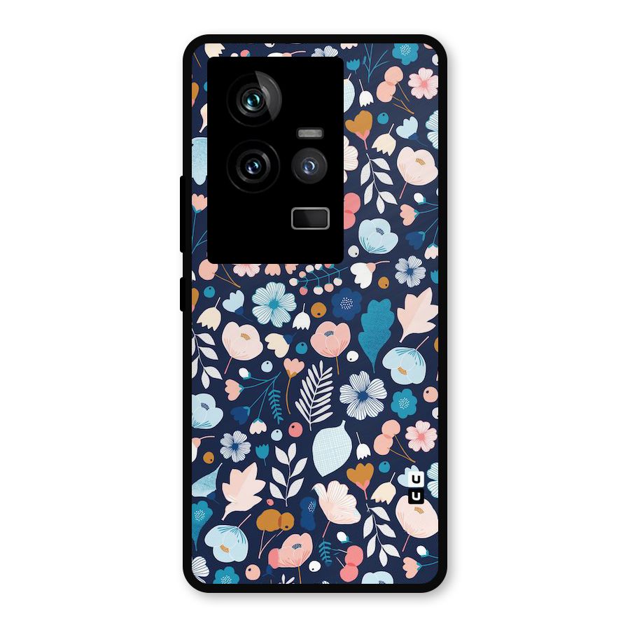 Blue Floral Metal Back Case for iQOO 11 5G