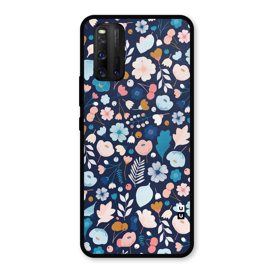 Blue Floral Metal Back Case for iQOO 3
