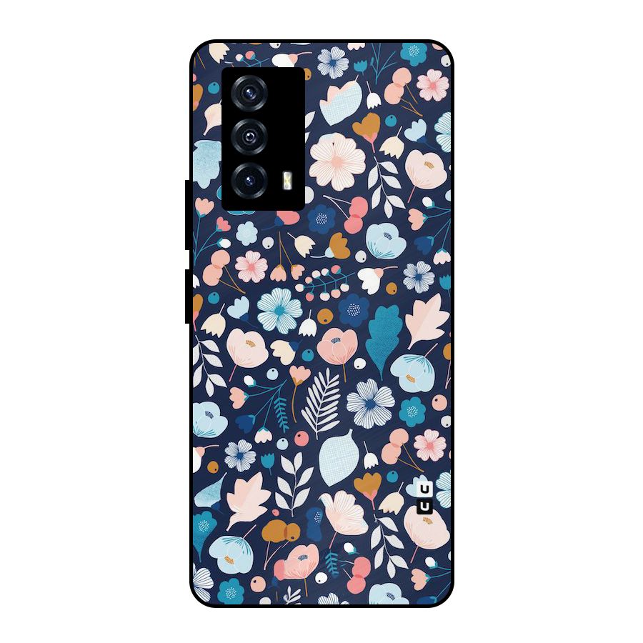Blue Floral Metal Back Case for iQOO Z5