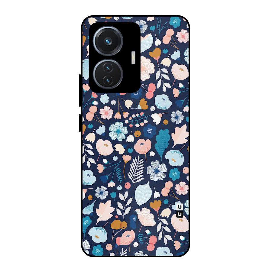 Blue Floral Metal Back Case for iQOO Z6 44W