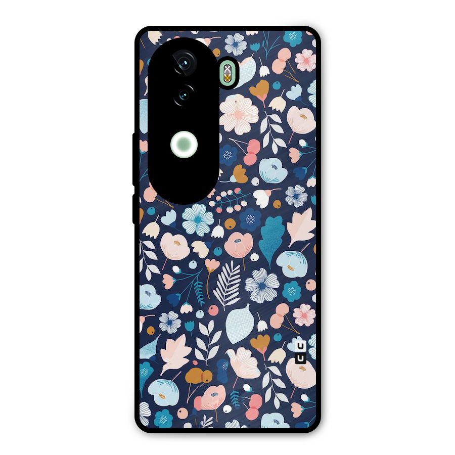 Blue Floral Metal Back Case for iQOO Z9s