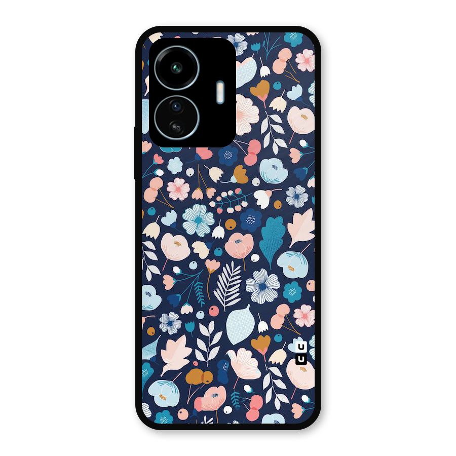 Blue Floral Metal Back Case for vivo iQOO Z6 Lite 5G